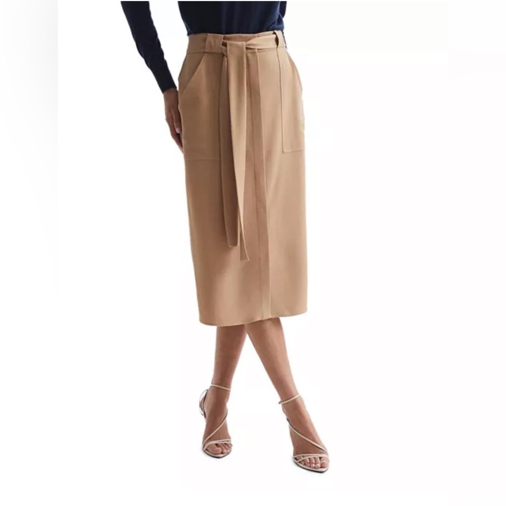 Reiss Dani Slip Skirt Pencil Skirt MIDI sz 0 tan